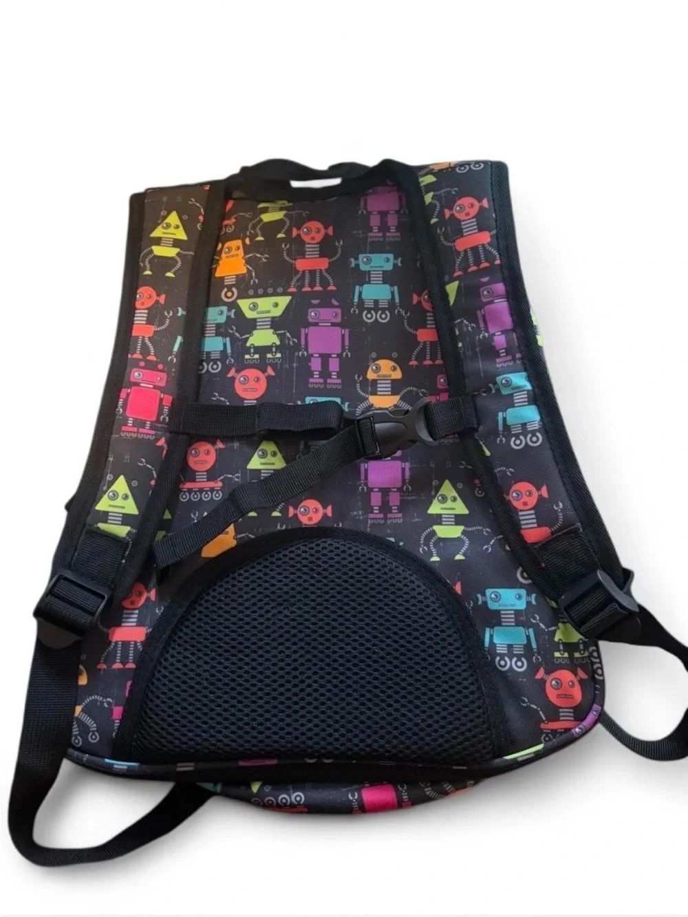 Kids Robot Print Black Backpack with Multicolor Accents